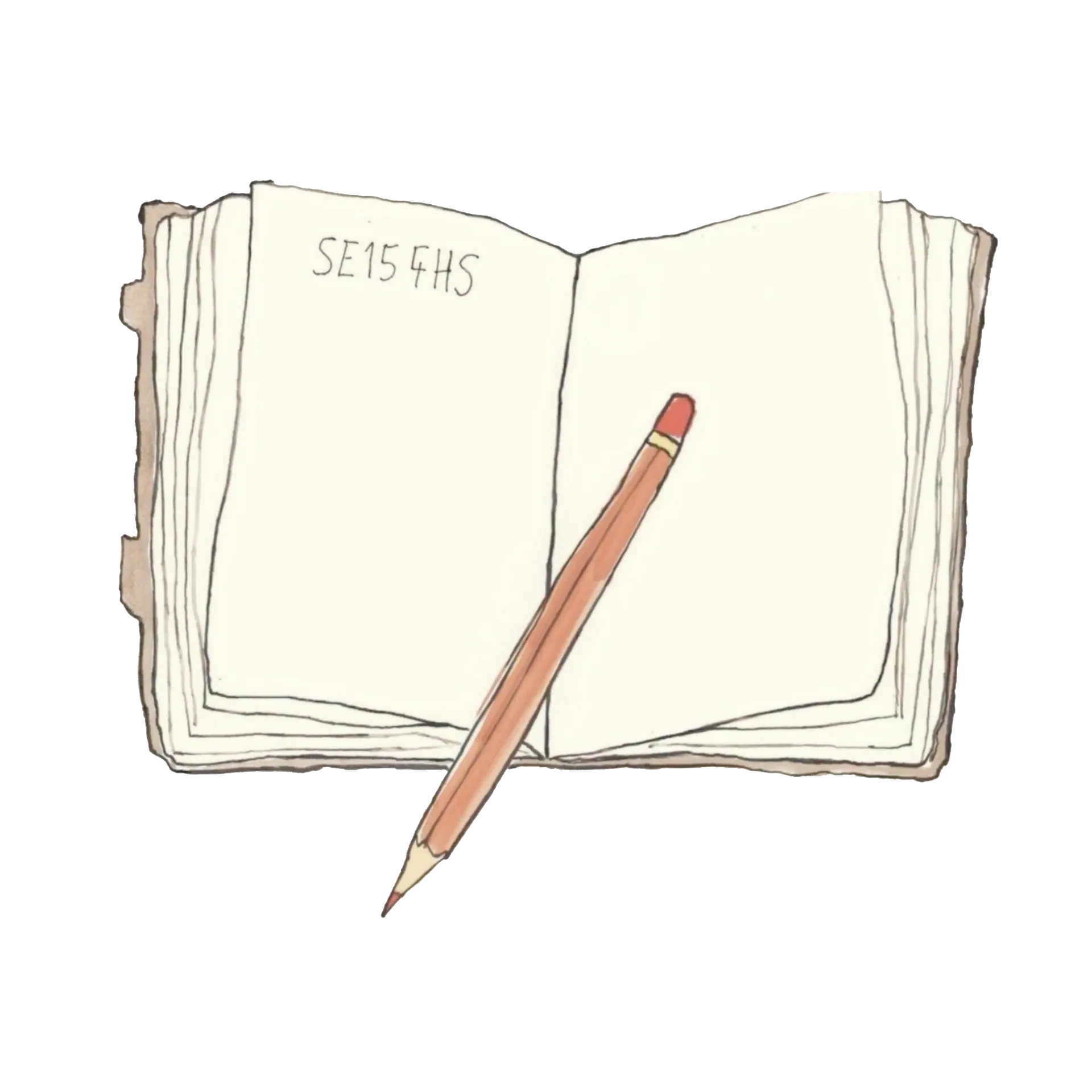 Watercolor illustration of a small notebook with a UK postcode written on it, a pencil resting beside